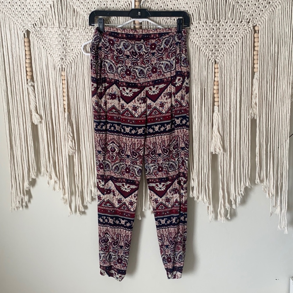 Tribal loose fitting comfy patterned maroon pants
